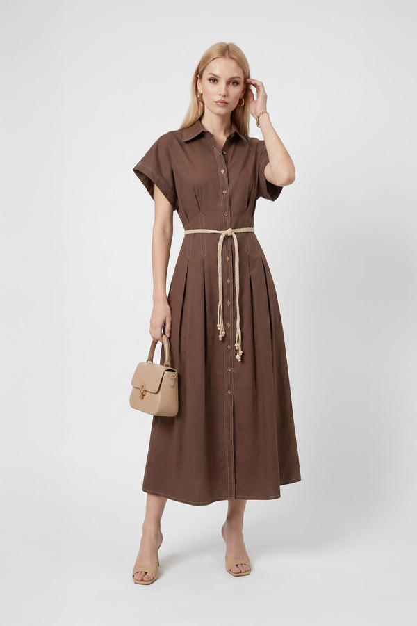 Alessia Keyhole Smocked-Cuff Vestido 723137 - Reina Diaz