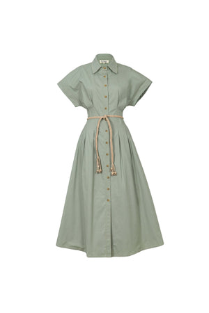 Alessia Keyhole Smocked-Cuff Vestido 723137 - Reina Diaz