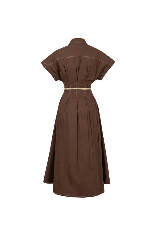 Alessia Keyhole Smocked-Cuff Vestido 723137 - Reina Diaz