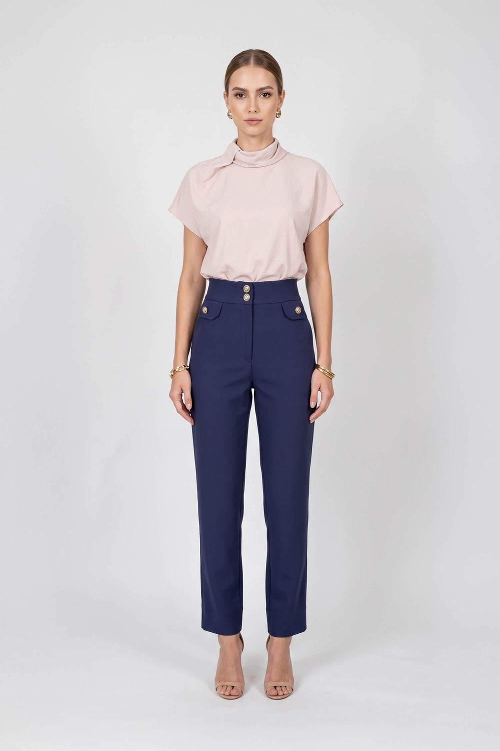 Alexa High-Waist Button Straight Pants 532163 MAR - Reina Diaz