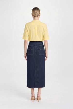 Alexa Mandarin-Collar Short-Sleeve Blusa - Reina Diaz