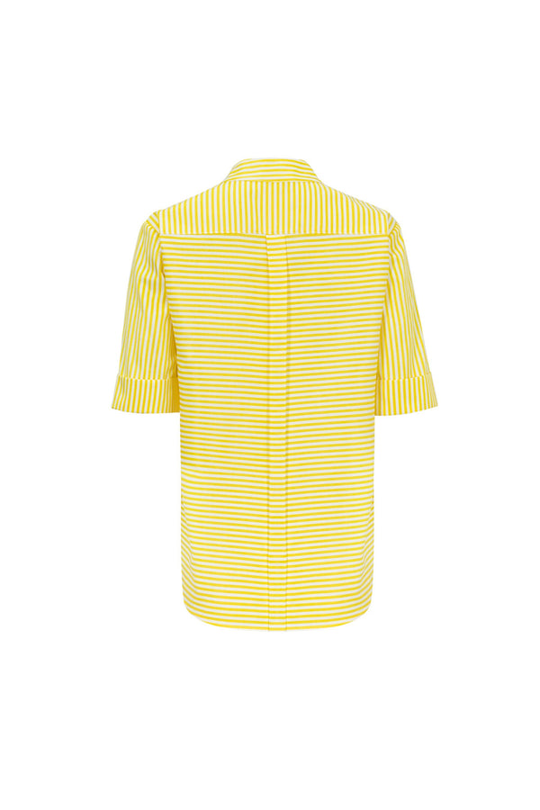 Alexa Mandarin-Collar Short-Sleeve Blusa - Reina Diaz