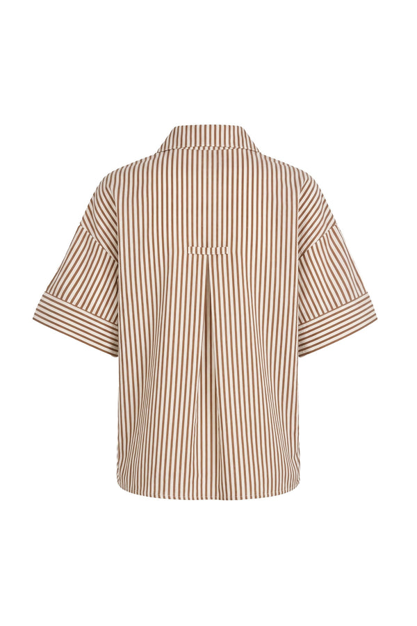 Alexa Striped Short Sleeve Blusa 752982 CAF - Reina Diaz