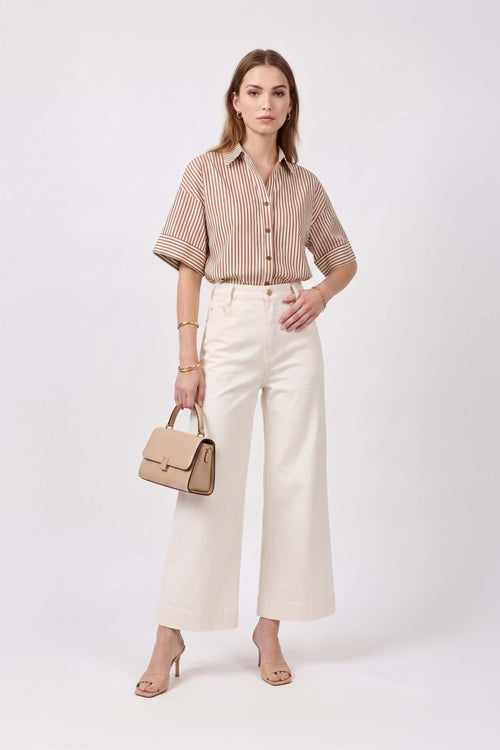 Alexa Striped Short Sleeve Blusa 752982 CAF - Reina Diaz
