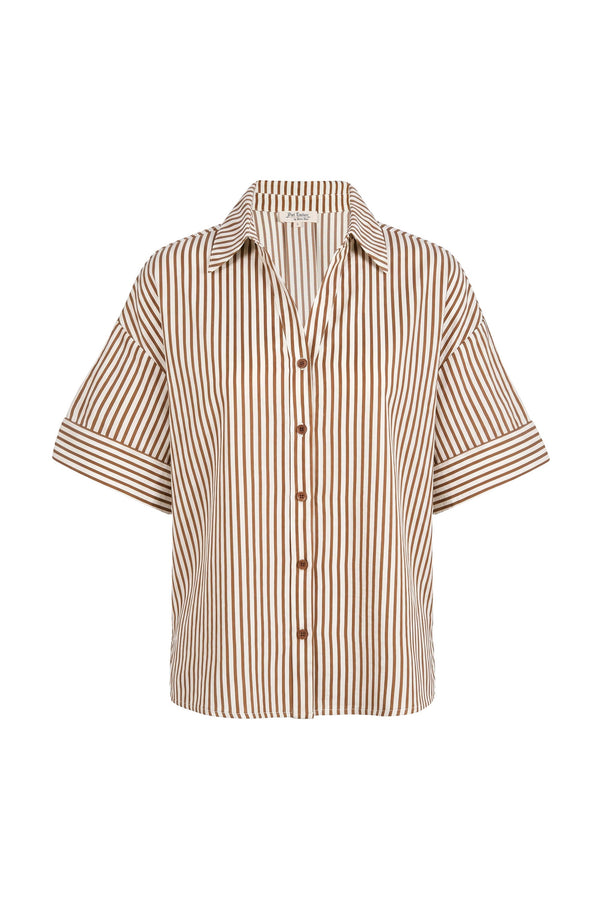 Alexa Striped Short Sleeve Blusa 752982 CAF - Reina Diaz