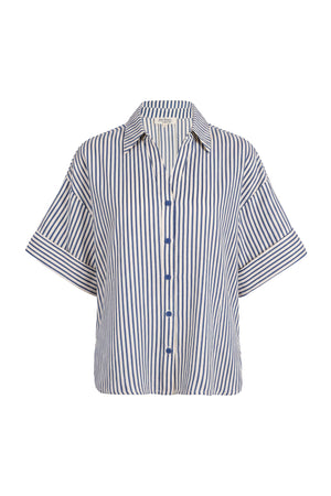 Alexa Striped Short Sleeve Blusa 752982 DEN - Reina Diaz