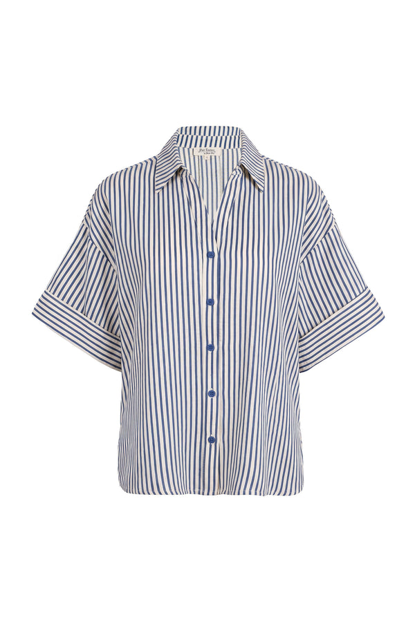Alexa Striped Short Sleeve Blusa 752982 DEN - Reina Diaz