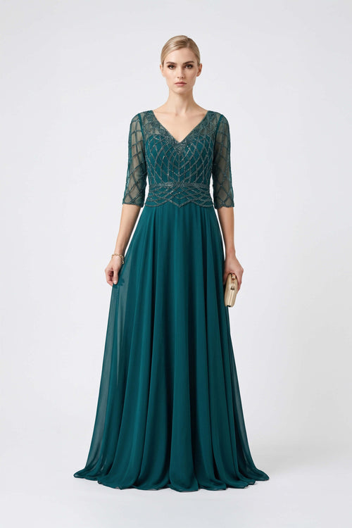Alexa V-Neck 3/4-Sleeve Vestido Fiesta - Reina Diaz
