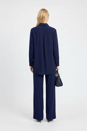Amalfi Navy Striped Rayon Straight-Leg Pants - Reina Diaz