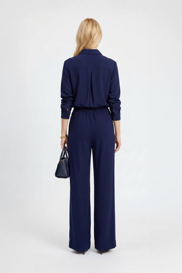 Amalfi Navy Striped Rayon Straight-Leg Pants - Reina Diaz