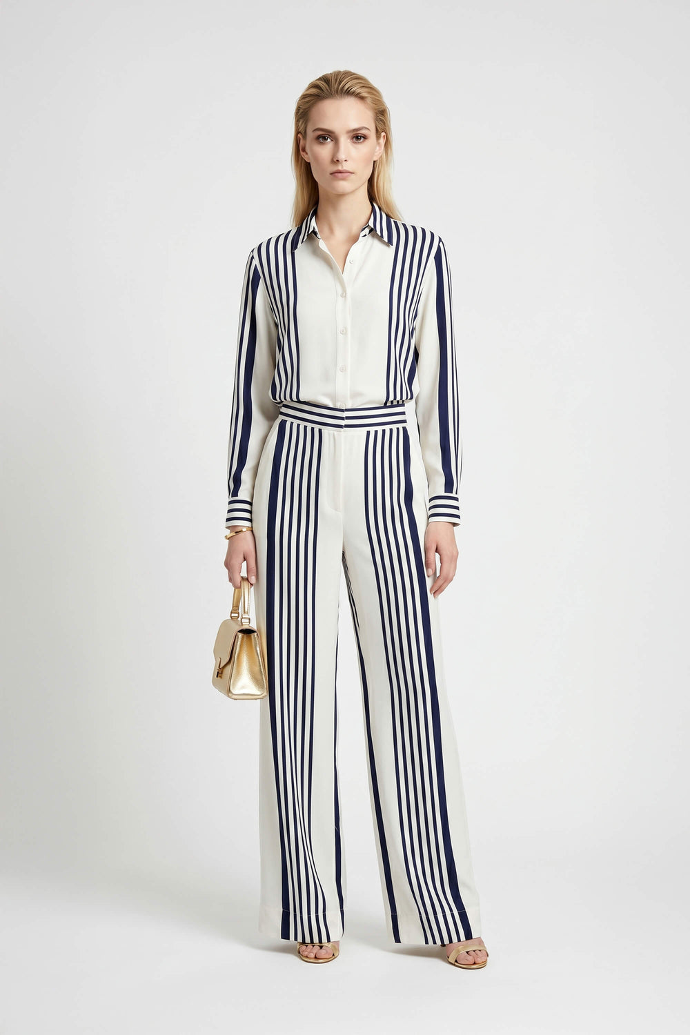 Amalfi Navy Striped Rayon Straight - Leg Pants - Reina Diaz