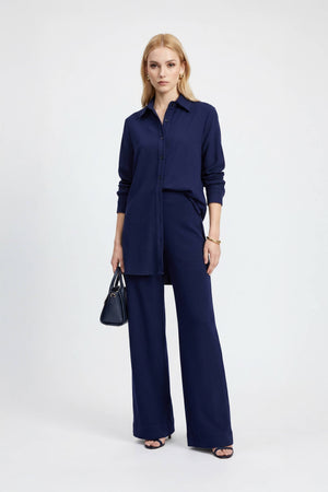 Amalfi Navy Striped Rayon Straight-Leg Pants - Reina Diaz