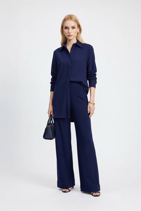 Amalfi Navy Striped Rayon Straight-Leg Pants - Reina Diaz