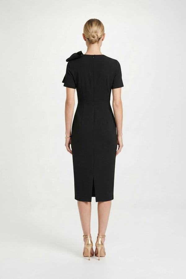 Amalia Asymmetric Bow Midi Dress - Reina Diaz