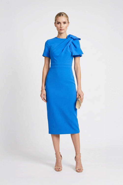 Amalia Asymmetric Bow Midi Dress - Reina Diaz