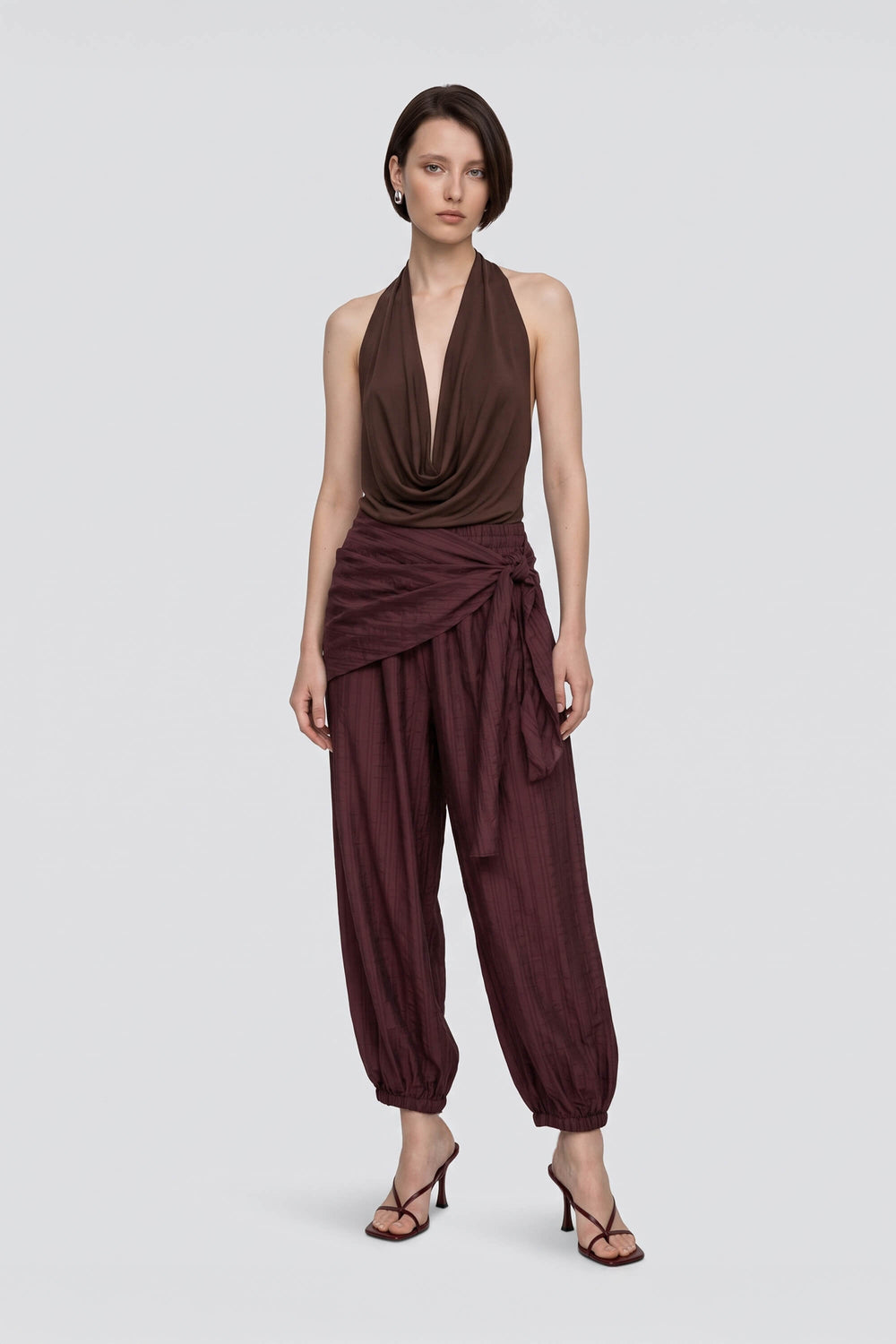 Amalia Drape Tie-Front Harem Pantalón 731180 CHO - Reina Diaz