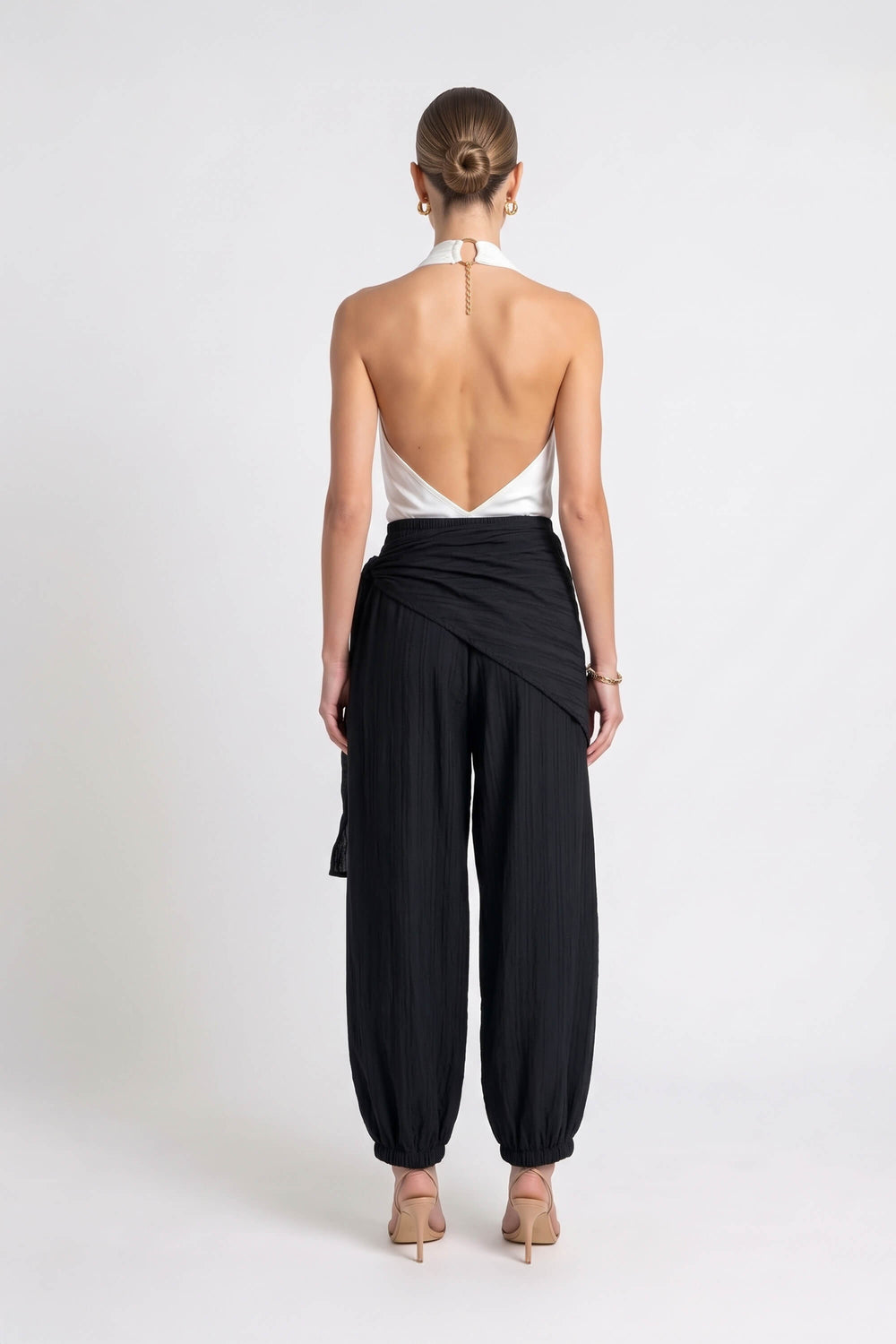 Amalia Drape Tie-Front Harem Pantalón 731180 NEG - Reina Diaz
