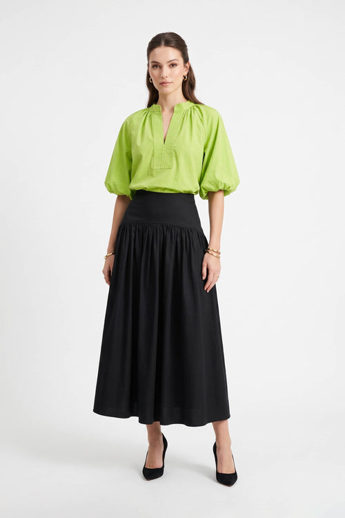 Amalia Drop-Waist Gathered Midi Falda 541377 NEG - Reina Diaz