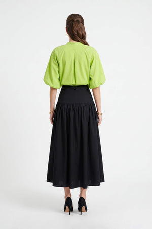 Amalia Drop-Waist Gathered Midi Falda 541377 NEG - Reina Diaz
