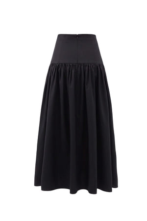 Amalia Drop-Waist Gathered Midi Falda 541377 NEG - Reina Diaz
