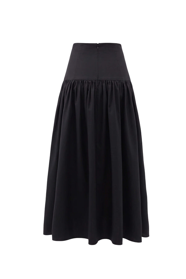 Amalia Drop-Waist Gathered Midi Falda 541377 NEG - Reina Diaz