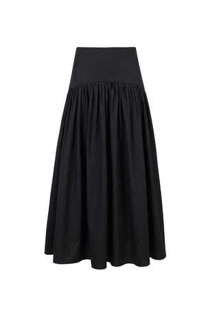 Amalia Drop-Waist Gathered Midi Falda 541377 NEG - Reina Diaz