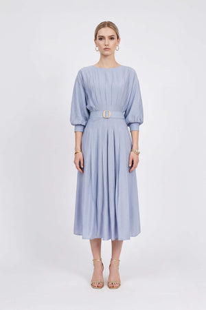 Amalia Pleated-Detail Button-Down Vestido 526075 AZU - Reina Diaz