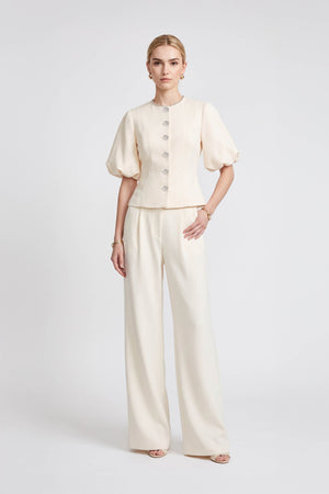 Amalia Puff-Sleeve Jewel-Button Cream Saco 501561 BEI - Reina Diaz