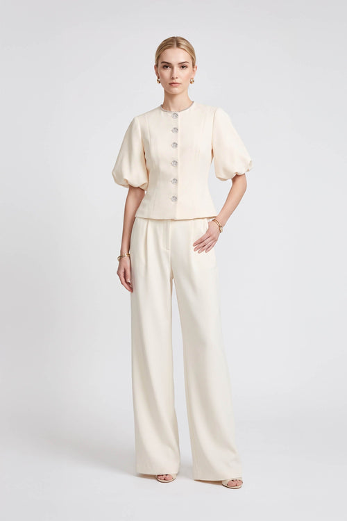 Amalia Puff-Sleeve Jewel-Button Cream Saco 501561 BEI - Reina Diaz
