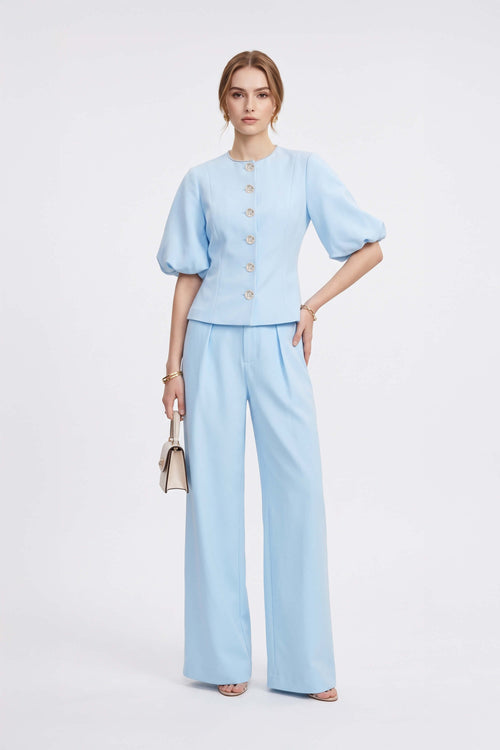 Amalia Puff-Sleeve Jewel-Button Cream Saco 501561 CIE - Reina Diaz