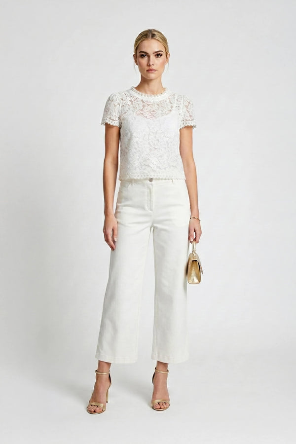 Amélie Floral Lace Pearl - Neck Blouse - Reina Diaz