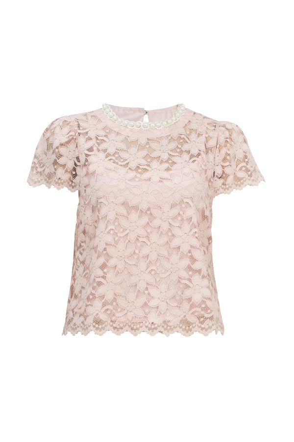Amélie Floral Lace Pearl - Neck Blouse - Reina Diaz