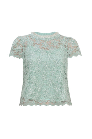 Amélie Floral Lace Pearl - Neck Blouse - Reina Diaz