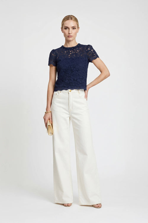 Amélie Floral Lace Pearl - Neck Blouse - Reina Diaz