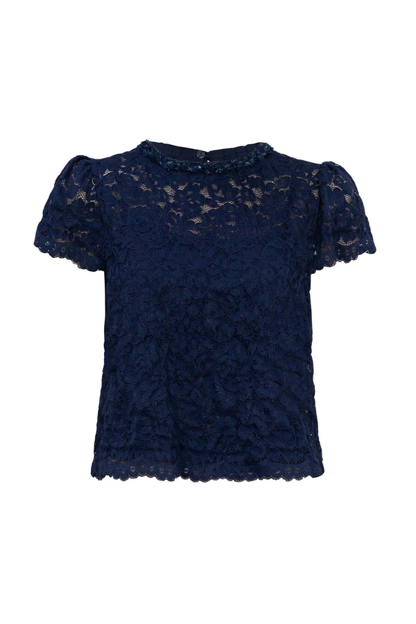 Amélie Floral Lace Pearl - Neck Blouse - Reina Diaz