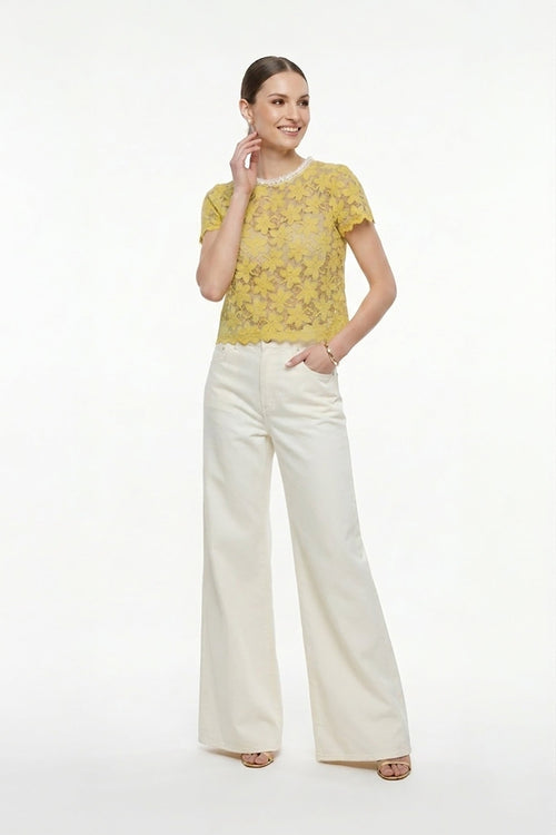 Amélie Floral Lace Pearl - Neck Blouse - Reina Diaz