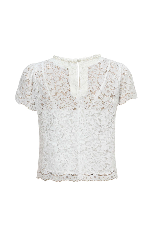 Amélie Floral Lace Pearl - Neck Blouse - Reina Diaz