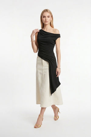 Amira Cowl - Neck Asymmetric Draped Top - Reina Diaz