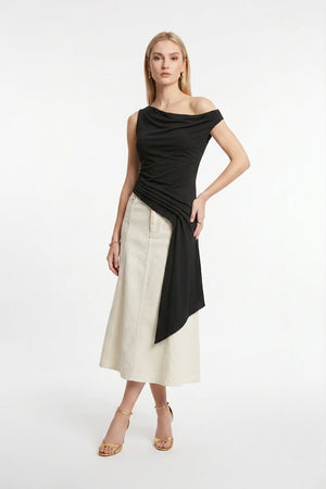 Amira Cowl - Neck Asymmetric Draped Top - Reina Diaz