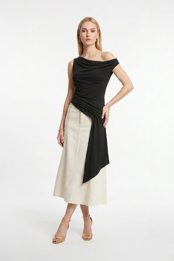 Amira Cowl - Neck Asymmetric Draped Top - Reina Diaz