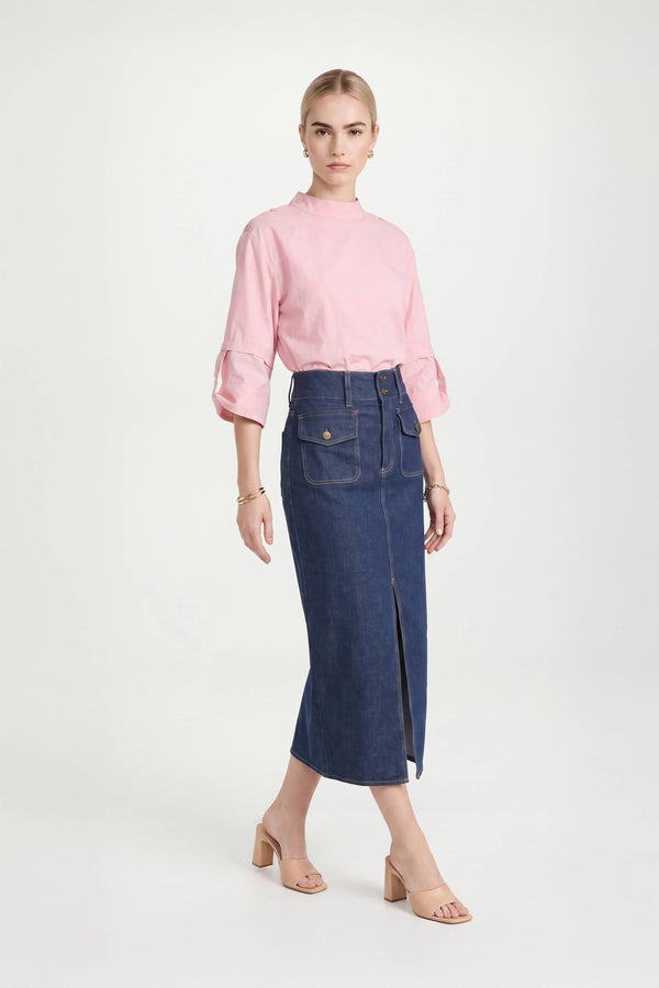 Amira Keyhole High-Neck Blusa 752964ROS - Reina Diaz