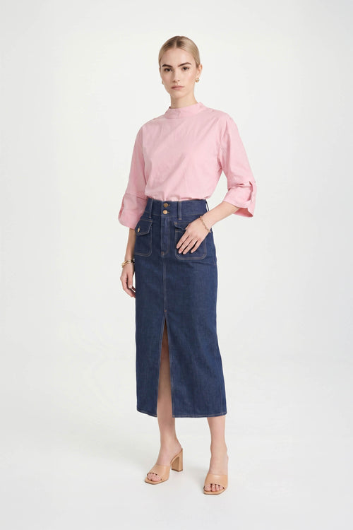 Amira Keyhole High-Neck Blusa 752964ROS - Reina Diaz