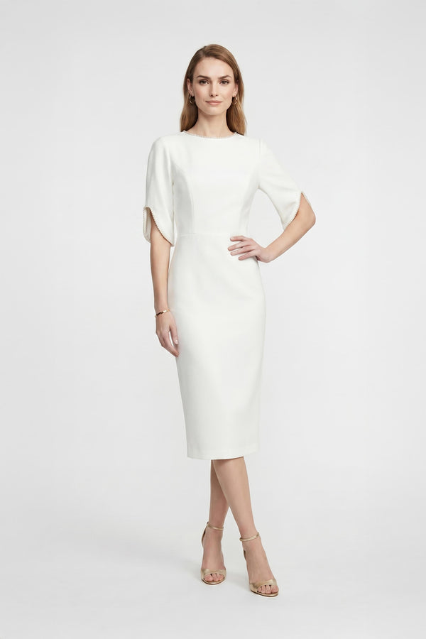 Amira Pearl-Detail Slit-Sleeve Vestido - Reina Diaz