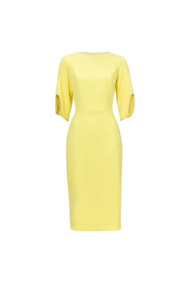 Amira Pearl-Detail Slit-Sleeve Vestido - Reina Diaz
