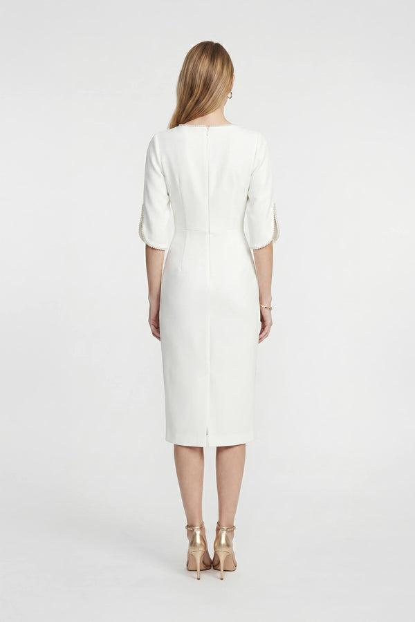 Amira Pearl-Detail Slit-Sleeve Vestido - Reina Diaz