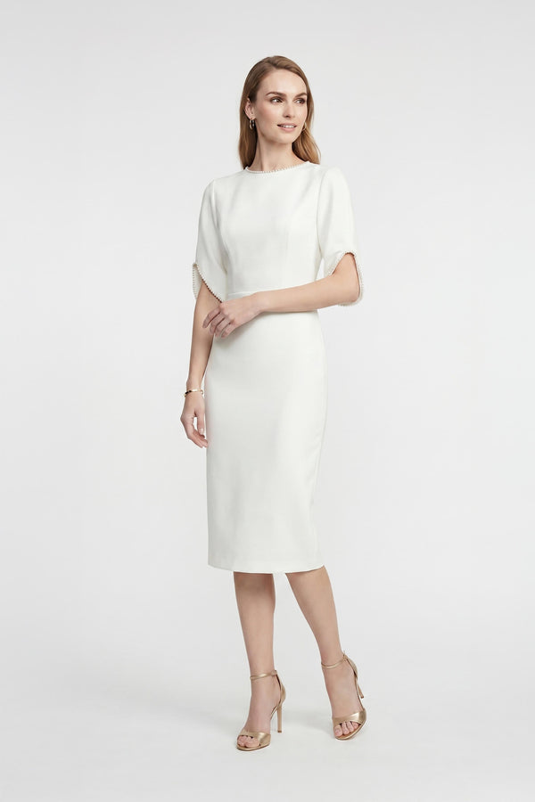 Amira Pearl-Detail Slit-Sleeve Vestido - Reina Diaz