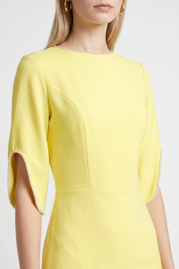 Amira Pearl-Detail Slit-Sleeve Vestido - Reina Diaz
