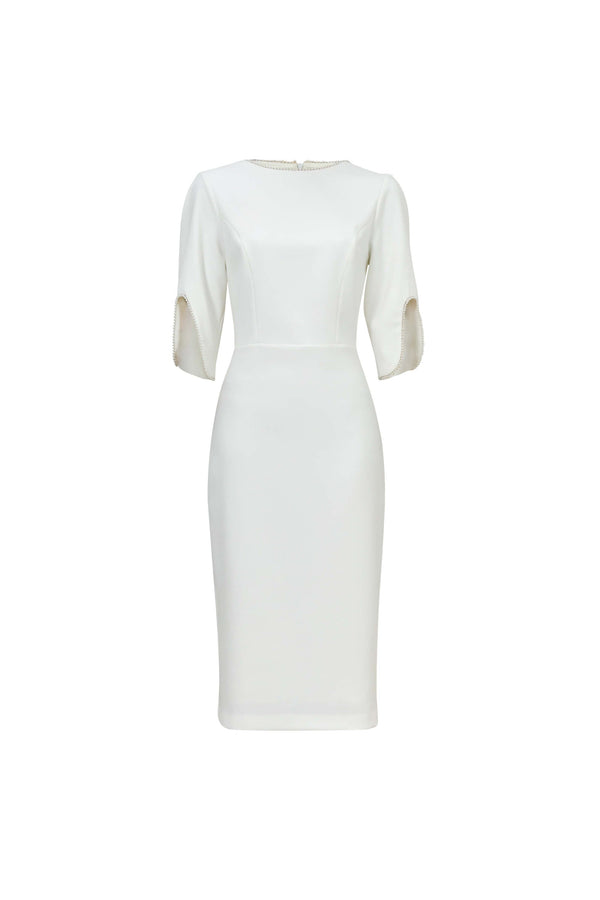 Amira Pearl-Detail Slit-Sleeve Vestido - Reina Diaz