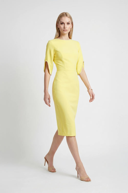 Amira Pearl-Detail Slit-Sleeve Vestido - Reina Diaz