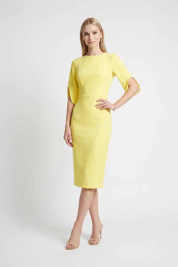 Amira Pearl-Detail Slit-Sleeve Vestido - Reina Diaz